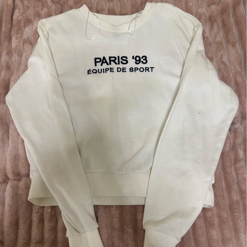 H&M White Ribbed Collar Sweatshirt